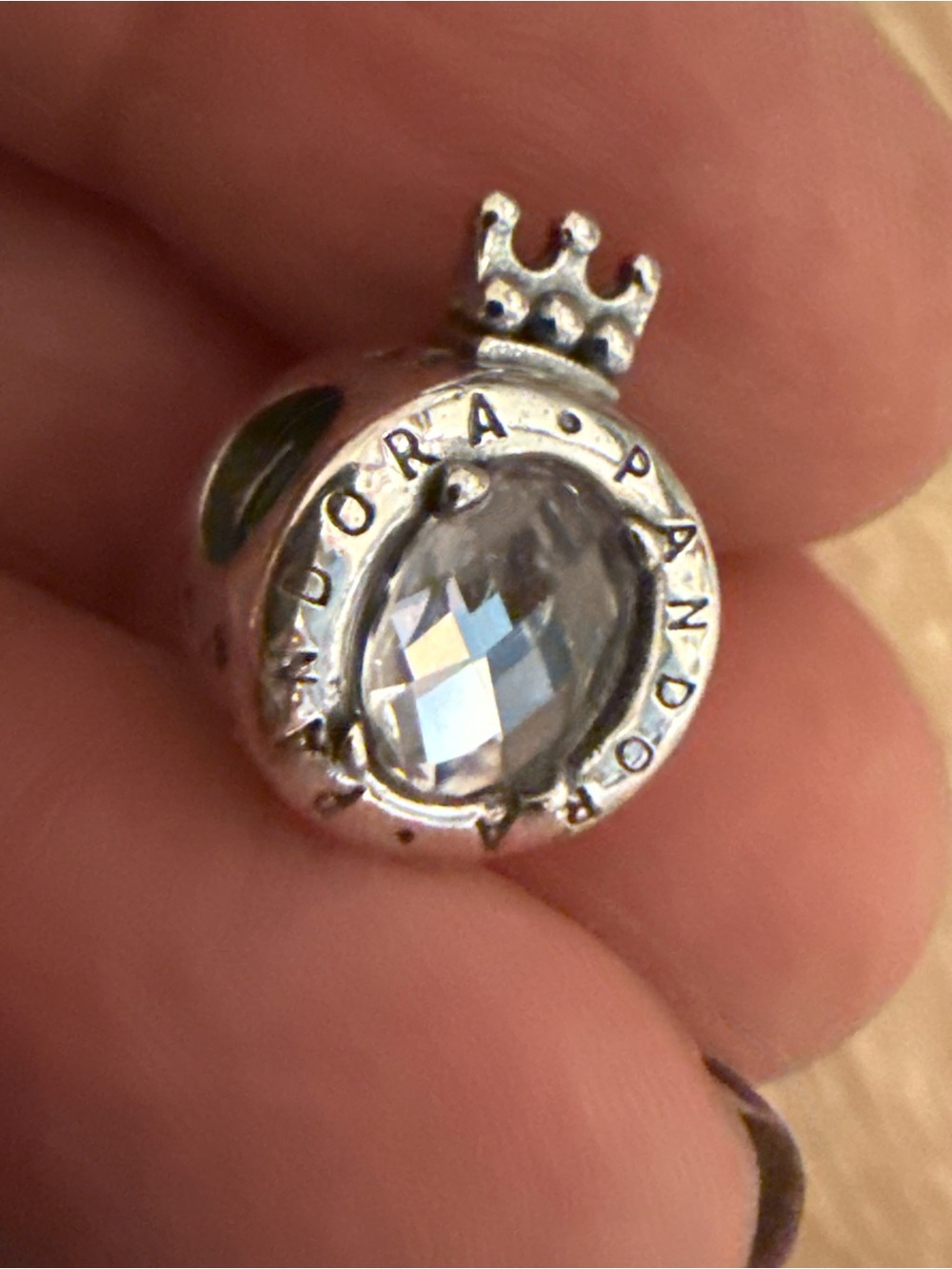 Pandora Silver Crown Charm with Clear Faceted Stone - Picture 3 of 5